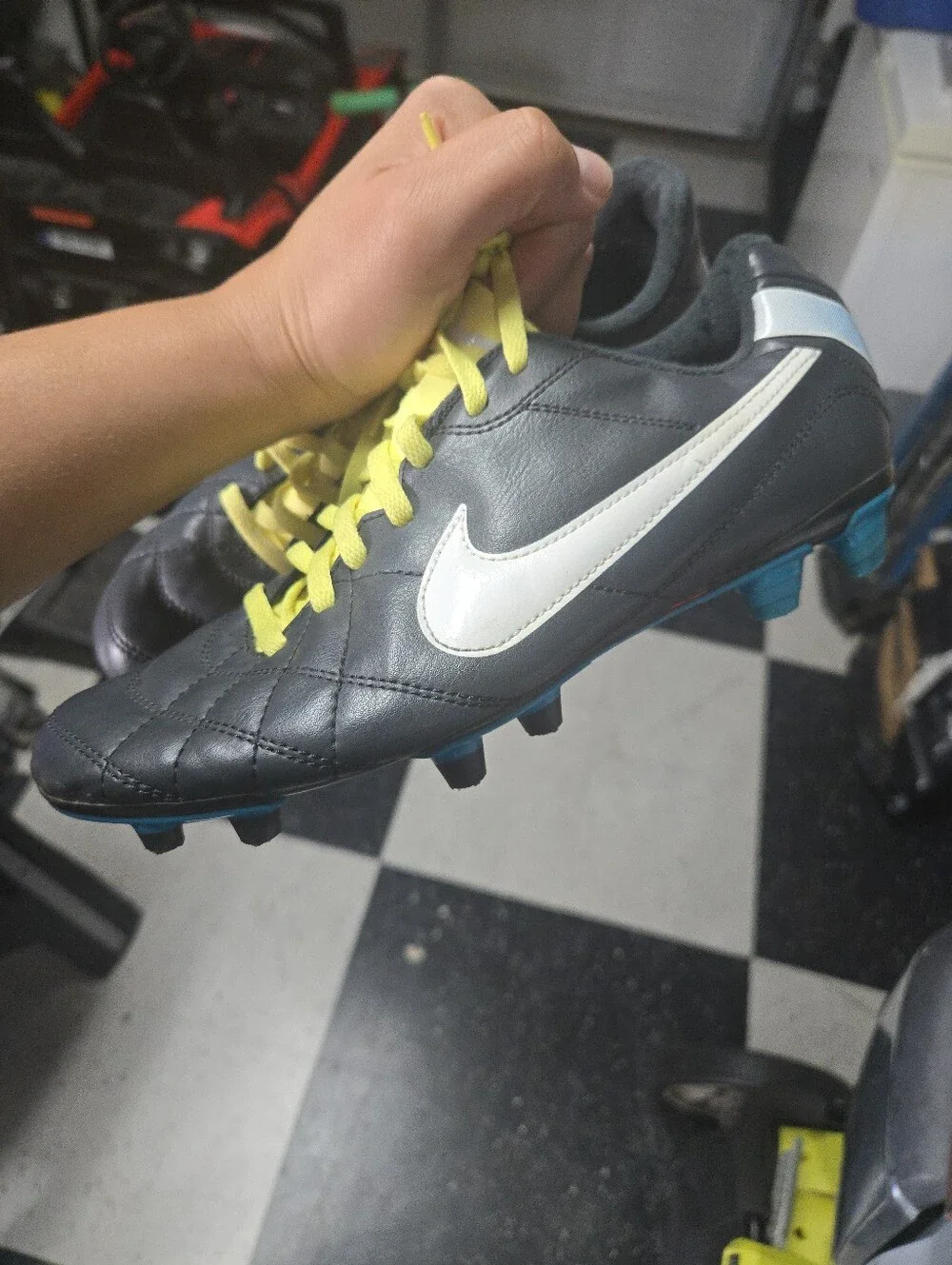 Nike Tiempo Legend Black with White accents and Neon Yellow 8.5